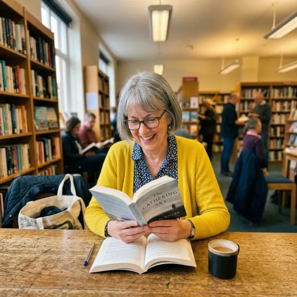 Memodyne customer reading and focusing at a library